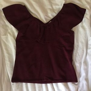 off the shoulder wine colored top